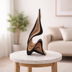 Künstlerische abstrakte Holzstatue - minimalistische stromlinienförmige Skulptur - moderne fließende Holzverzierung für Bücherregal, Hausbüro & Schreibtischdekor