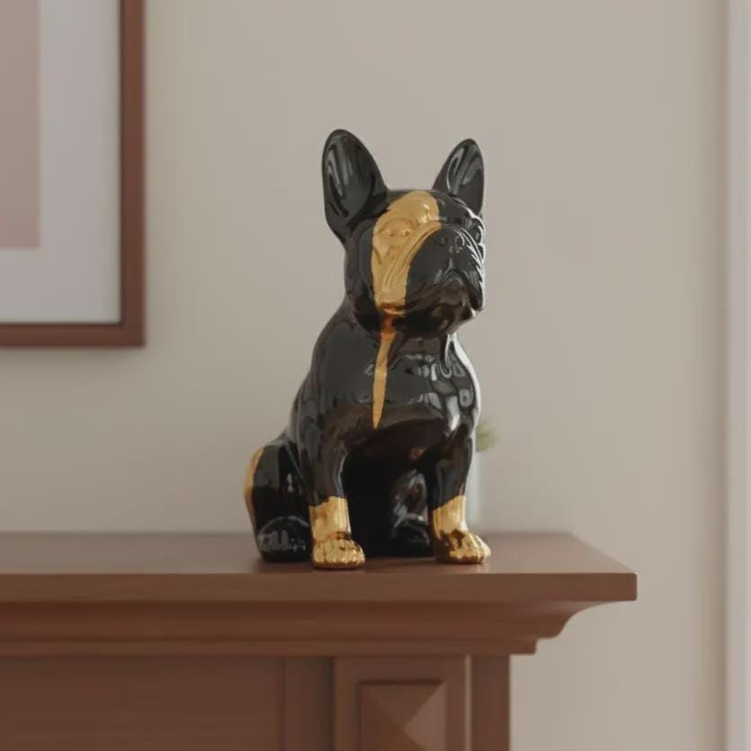Statua Bulldog Francese Addormentato In Resina - Scultura Realistica Per Arredo Casa E Giardino, 10x14x27cm