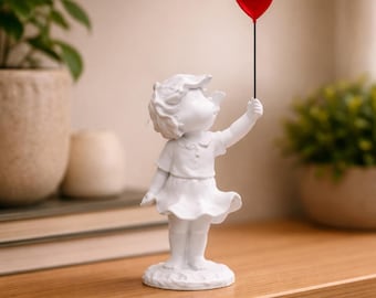 Liebe Ballon Mädchen Statue - Banksy Inspirierte Street Art Skulptur - Moderne Harz Herz Ballon Figur für Büro & Hausgalerie