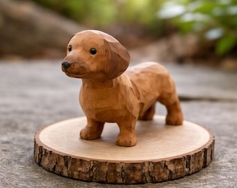 Handgefertigte Holz geschnitzte Dackel Figur - Realistische Doxie Hunde Skulptur - Winziges Tier Desktop Ornament & Einzigartiges Geschenk für Hundeliebhaber