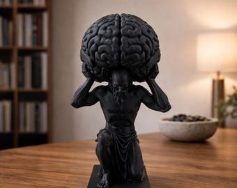 Estatua de cerebro negro "Mente sobre materia" - Figura filosófica portadora de cerebro - Decoración intelectual para oficina y regalo para estudiantes de psicología