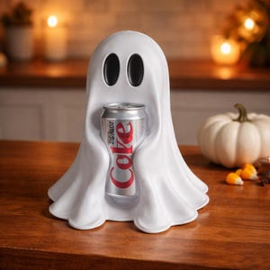 Standbeeld van schattige geest met frisdrank - grappig Halloween-spookbeeldje - griezelig bureaubladornament voor thuiskantoor en koffiebardecor