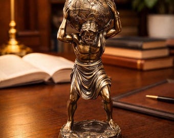 Greek Atlas Titan Statue - Mythology God Holding the Celestial Sphere - Vintage Bronze Finish Resin Sculpture for Library, Office Home Gym