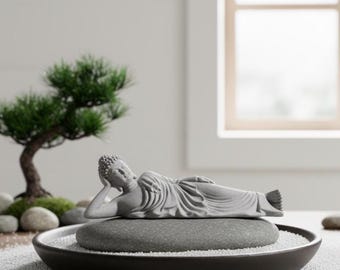 Liegeder Buddha Meditation Figur Feng Shui Spirituelles Gleichgewicht Statue Zen Dekor für Haus Garten Aquarium Büro Schreibtisch Yoga Meditationsraum