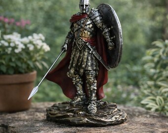 Retro Spartanischer Krieger Statue - Leichte Luxus Bronze Stil Figur - Antike griechische Soldaten Ornament für Home Office & Freund Geschenk