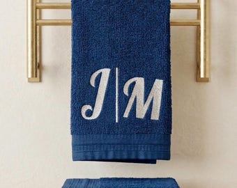 Zestaw spersonalizowanych ręczników do rąk z monogramem | Haftowana bawełniana dekoracja łazienki