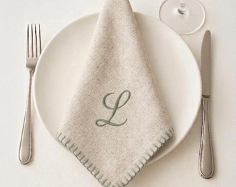 Set of 6 Custom Monogrammed Linen Napkins | Elegant Wedding Table Linens