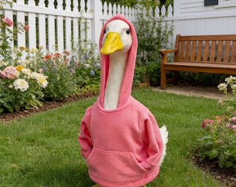 Ganso de porche de 23 pulgadas, sudadera con capucha de ganso blanco de 23 pulgadas, conjunto de ropa de ganso, decoración de césped, estatua de ganso de jardín, decoración de porche