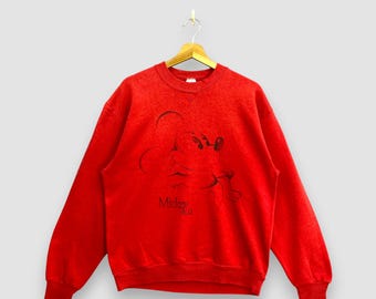 Sudadera vintage de los 90 de Mickey & Co Disney, roja, con cuello redondo y estampado de Mickey Mouse, de terciopelo brillante, fabricada en EE. UU., con estampado de dibujos animados, talla M.