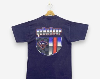 Vintage Y2K Quiksilver T-Shirt Medium Quiksilver Surf Skate Snowboarding Tee Streetwear Boardriding Co Back Hit Navy Blue Tees Size M