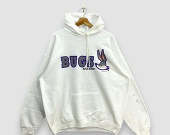 Sudadera con capucha vintage de Bugs Bunny de los 90, Looney Tunes, Hecha en EE. UU., Warner Bros., color blanco, talla XXL.