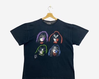 Vintage Y2K KISS T-Shirt XL World Domination Tour Faded Distressed Black Gene Simmons Hard Rock Band Merchandise Concert Tee Size XL