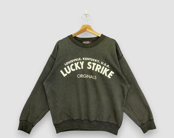 Vintage 90s Lucky Strike Originals Sweatshirt Faded Charcoal Grey Louisville Kentucky USA Tobacco Pullover Jumper Size XL