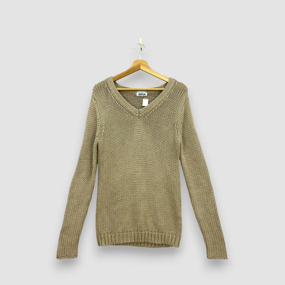 Vivienne Westwood Man, Vintage Vivienne Westwood MAN Open Knit Sweater V-Neck Jumper Crochet Pullover Grunge Olive Tan Made Italy Size Extra Small XS