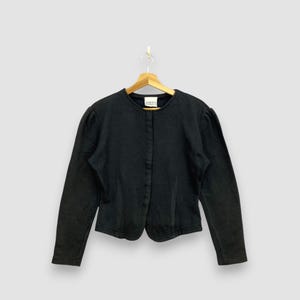 Vintage 90s Norma Kamali Cardigan Sweater Black Padded Shoulder Jacket Fitted Silhouette Minimalist Designer Avant Garde Jumper Size S