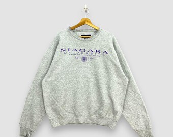 Sudadera vintage Y2K de la Universidad de Niagara, gris, desgastada, JanSport Collegiate, cuello redondo, jersey deportivo universitario, talla XL