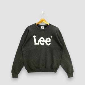 Vintage 90s Lee Sweatshirt Black Spellout Logo Crewneck Pullover Made in USA Streetwear Jumper Size M