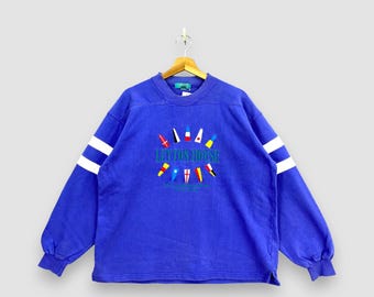 Vintage 90er Jahre Leyton House Racing Team Sweatshirt Blaue Nautische Flagge Bestickter Rundhalspullover F1 Pullover Größe L