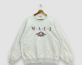 Vintage 90s Crazy Shirt Maui Hawaii Sweatshirt Grey Heather Embroidered Sailboat Crewneck Pullover Souvenir Jumper Size L