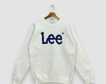 Vintage 90s Lee Sweatshirt White Big Spellout Logo Crewneck Pullover Made in USA Streetwear Jumper Size S