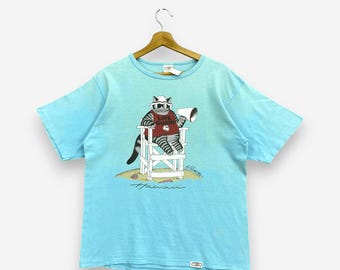 Vintage 80er Jahre B Kliban Rettungsschwimmer Katze T-Shirt Medium Hawaii Crazy Shirts Strand Grafik Made In USA Light Blue Single Stitch Tee Größe M