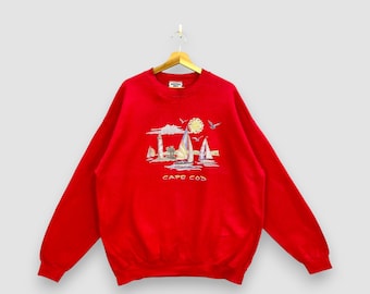 Suéter vintage de los 80 estilo Cape Cod, talla XL. Cape Cod, Massachusetts, EE. UU., estilo costero, náutico, novedoso, para viajeros. Jersey de cuello redondo, estilo abuela. Talla XL.
