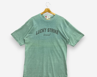 Vintage 90s Lucky Strike T-Shirt Large Cigarettes Bullseye Logo Promo Green Crewneck Racing Tobacco Smoking Tee Size L