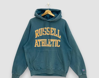 Vintage 90s Russell Athletic Hoodie Teal Blue Jumper Russell Athletic Pullover Made in USA Sportswear Aesthetic Size Large L