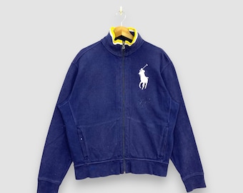 Draft Vintage Y2K Polo Ralph Lauren jack met volledige rits marineblauwe grote pony geborduurde trainingstrui sportkleding varsity jumper maat L