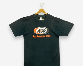 Vintage 90er Jahre A&W T-Shirt Schwarz A und W Root Beer All American Food Crewneck Tee Medium Retro Fast Food Shirt A und W Tees Größe M