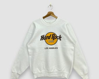 Sudadera vintage de los 90 del Hard Rock Cafe de Los Ángeles, blanca, hecha en EE. UU., cuello redondo raglán, jersey, talla M.