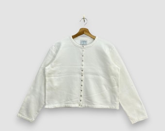 Cárdigan vintage Agnes B Le Classique Pression con botones a presión, color blanco, algodón polar, fabricado en Francia, estilo minimalista, de diseñador, talla M.