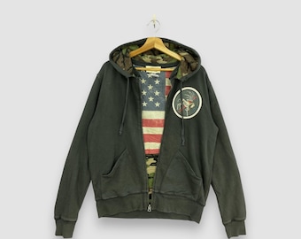 Vintage Denim & Supply Ralph Lauren Hoodie American Flag Camo Jumper Military Camouflage Hooded Sweatshirt Full Zip Size Large L