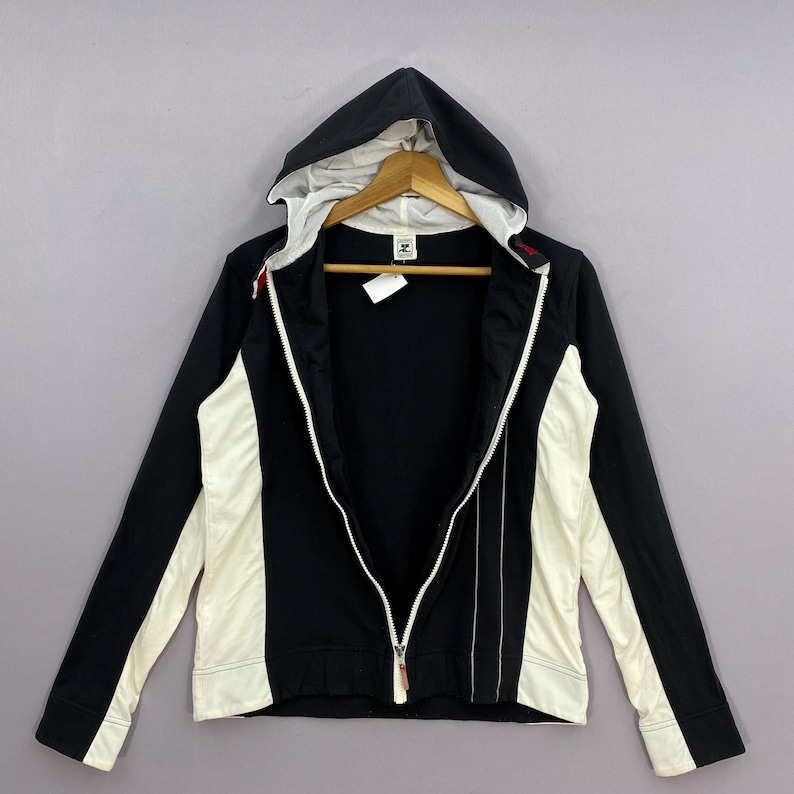 Vintage 90s Courreges Paris Sport Futur Hoodie Grey Zip Up Jacket Colorblock Designer Sportswear Athleisure Jumper Size S image 4