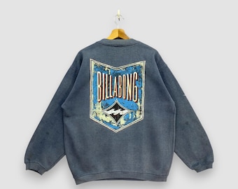 Vintage 90er Jahre Billabong Sweatshirt Faded Blue Dirty Wash Big Back Logo Grafik OG Surf Skate Streetwear Pullover Size L