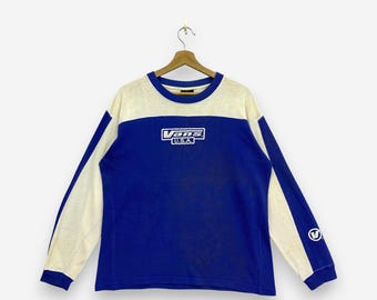 Vintage 90er Jahre Vans Off The Wall T-Shirt Großes Vans USA Skate Tee VANS 66 Two Tone Blau Weiß Langarm Shirt Streetwear Tees Größe L