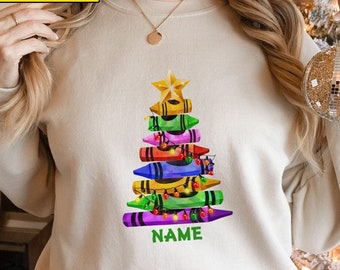 Personalized Name Crayon Christmas Tree Png,  Crayon Tree Png, Kindergarten Teacher Png, Custom Name Teacher Gift File Digital, Download PNG