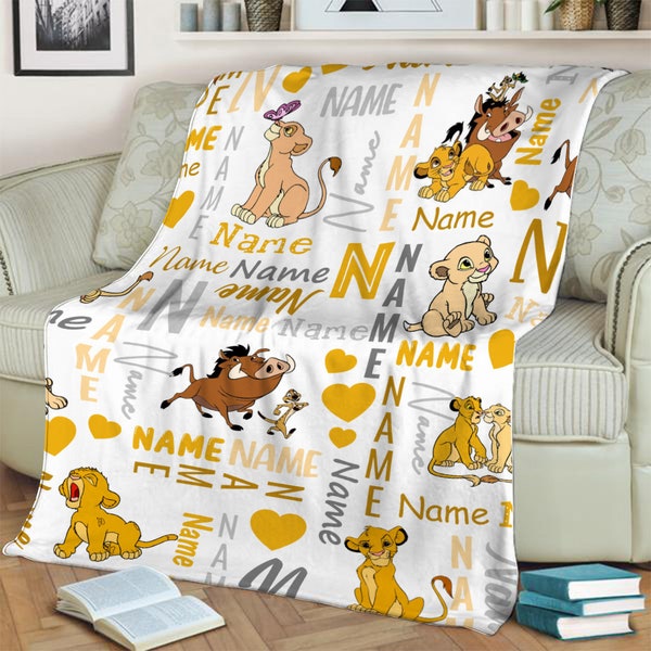 Personalized Name Disney Blanket, Baby Simba Baby Lion King Fleece Mink Sherpa Blanket, Lion King Throw, Boy Baby Blanket, Baby Pumbaa