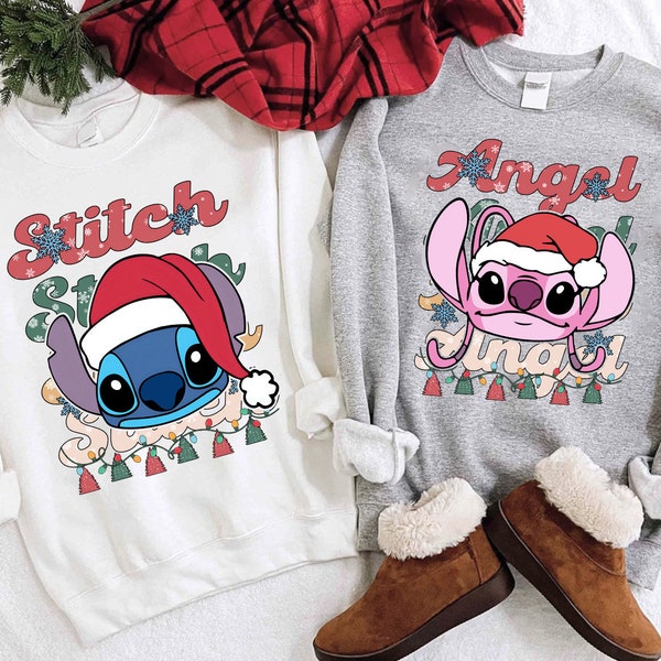 Christmas Stitch And Angel PNG, Vintage Lilo And Stitch Png, Merry Christmas Png Sublimation Instant File Digital, Download PNG