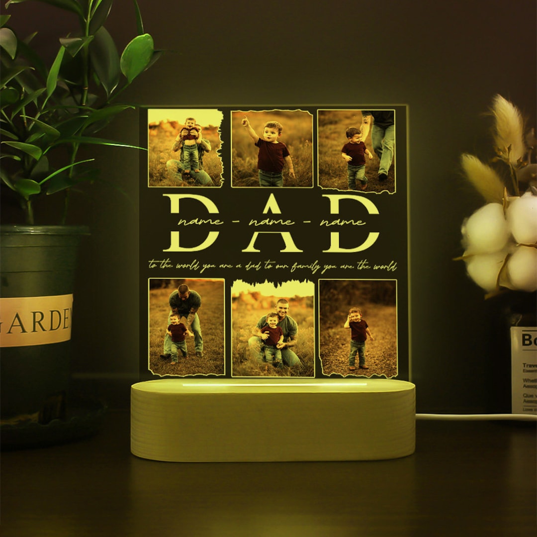 Personalized Dad Photo Lamp, Dad You Are the World Night Light, Custom ...
