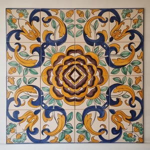 Painel de azulejos portugueses tradicionais pintados à mão - 60×60 cm