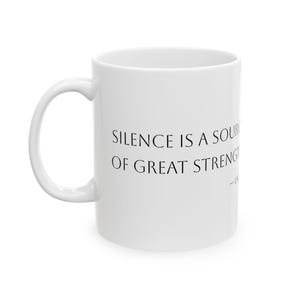 Silence is a source of great strength Laozi Quote Minimal White Ceramic Mug