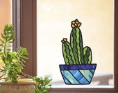 CLR WND - Potted Cactus Plants - D2 - Stained Glass Style - See-Through Vinyl Window Decal YYDCo. (Size Choices)
