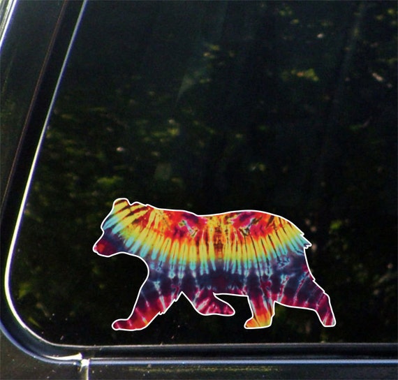 CLR:CAR Car Vinyl Decal ©YYDC. Rainbow Tie Dye Bear D1 6"w x 3.5"h CLR:CAR Car Vinyl Decal ©YYDC. Rainbow Tie Dye Bear D1 6"w x 3.5"h