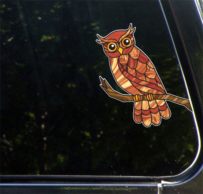 CLRCAR Curious Owl Stained Glass Style Vinyl Car Decal Etsy