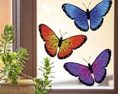 CLR WND - Color Butterflies Multipack of 3 - Butterfly D1 - See-Through Vinyl Window Decal - 2015 YYDC. (3 Pack) (Size Choices)