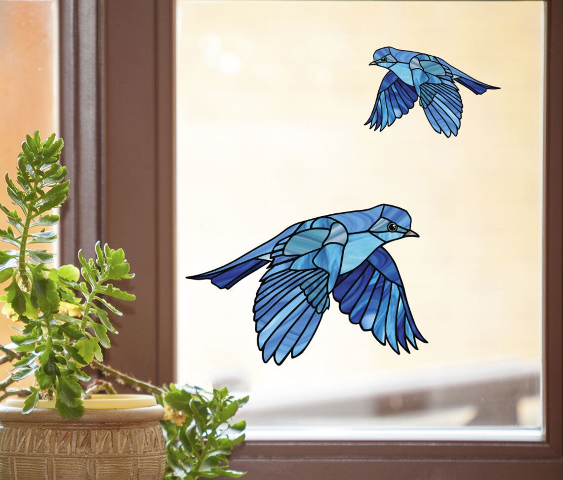CLRWND Bluebird in Flight Stained Glass Style Bird Etsy