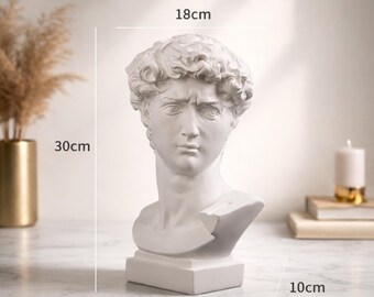 Borstbeeld van David | Michelangelo sculptuur decoratie | Grieks kunstcadeau | Moderne plankdecoratie