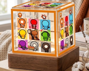 Funny Cartoon Cube Night Light - Gamer Room Decor - Unique Wooden Base Acrylic Lamp - Quirky Character Bedside Light for Teen Boys