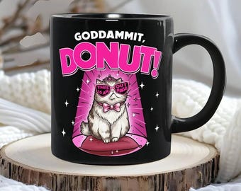 Mug noir Princess Donut Cat Dungeon Crawler Carl, Goddammit Donut Cat Mug, cadeau Fantasy Dungeon Crawler, Mug Princess Donut